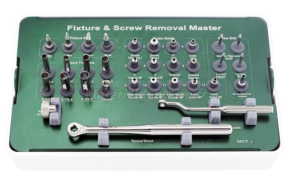 Kit complet d'extraction implants et vis implantaires MCT FSRK-02 - Extracteur de guide de forage Kit complet d'extraction implants et vis implantaires MCT FSRK-02 - Extracteur de guide de forage